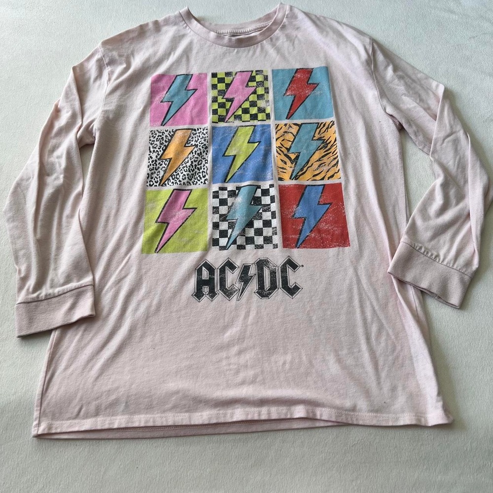 ACDC Pink Long Sleeve Repeat Logo Girly School Rock Metal Alternative Band